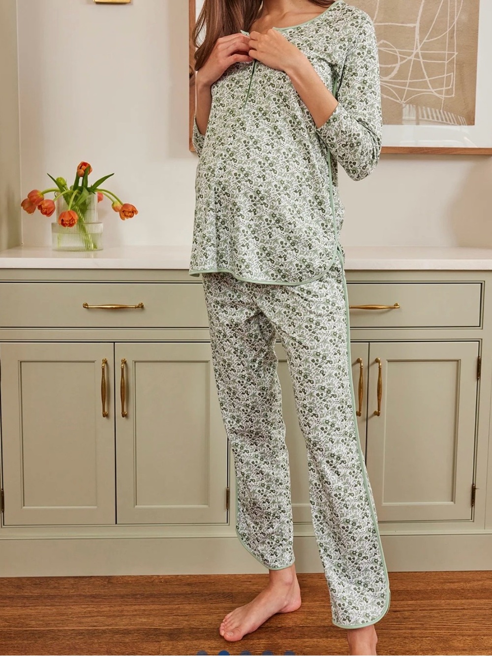 LAKE Pima Maternity Long-Long Set in Topiary Garden Floral - Size L